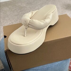 LEVMAS  Cream Women's Platform Sandals